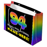 [ Thumbnail: 94th Birthday: Colorful Rainbow # 94, Custom Name Gift Bag ]