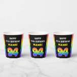 [ Thumbnail: 94th Birthday: Colorful Rainbow # 94, Custom Name Paper Cups ]