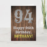 [ Thumbnail: 94th Birthday: Country Western Inspired Look, Name Card ]