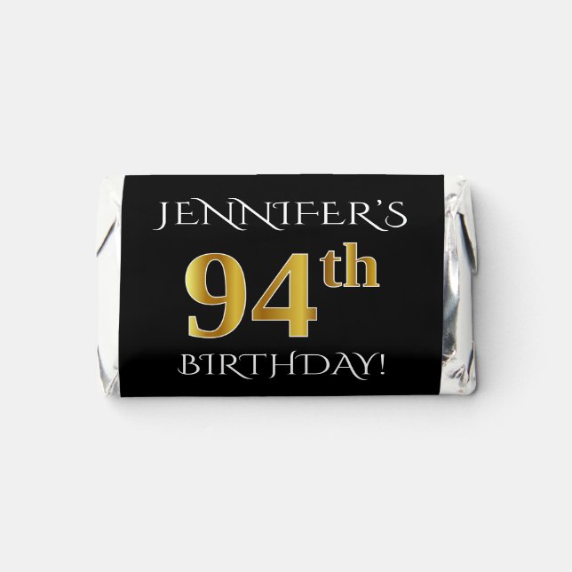 94th Birthday — Elegant, Faux Gold Look 94 + Name Hershey's Miniatures (Front)