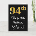 [ Thumbnail: 94th Birthday ~ Elegant Luxurious Faux Gold Look # Card ]