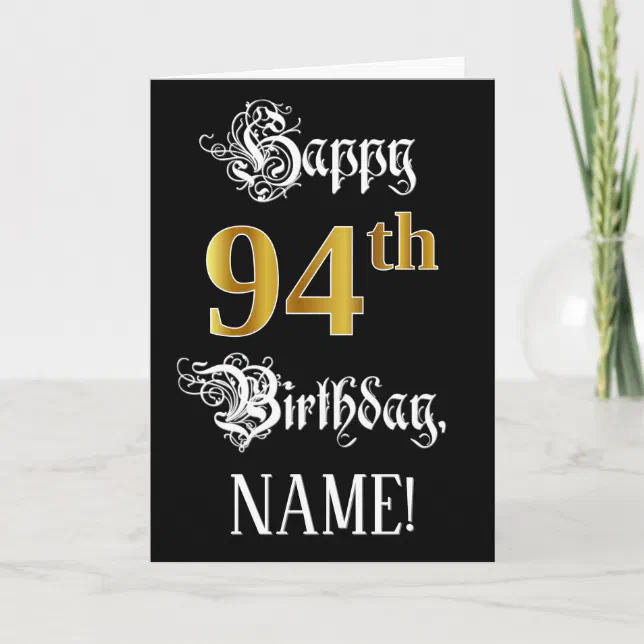 94th Script 94th Birthday — Fancy Script; Faux Gold Look; Name Card | Zazzle