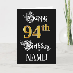 94th Birthday — Fancy Script; Faux Gold Look; Name Card
