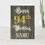 [ Thumbnail: 94th Birthday: Faux Gold Look + Faux Wood Pattern Card ]
