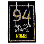 [ Thumbnail: 94th Birthday: Floral Flowers Number, Custom Name Gift Bag ]