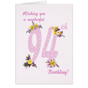 94th Birthday Flower Decorated Numbers Cards