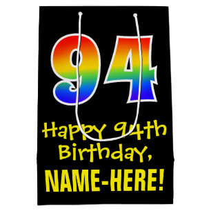 94th Birthday: Fun, Bold, Colorful, Rainbow "94" Medium Gift Bag