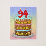 [ Thumbnail: 94th Birthday: Fun Cake and Candles + Custom Name Jigsaw Puzzle ]