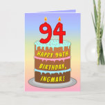 [ Thumbnail: 94th Birthday — Fun Cake & Candles, W/ Custom Name Card ]