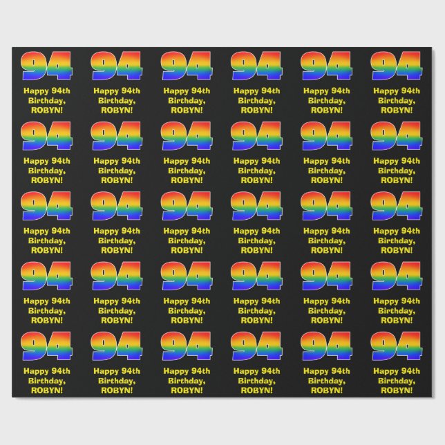 94th Birthday: Fun, Colorful Rainbow Inspired # 94 Wrapping Paper (Flat)