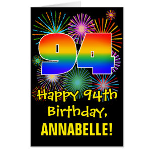 94th Birthday: Fun Fireworks Pattern & Rainbow 94 Card