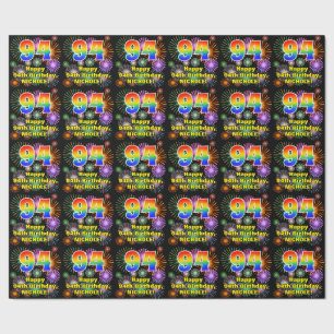 94th Birthday: Fun Fireworks, Rainbow Look # “94” Wrapping Paper