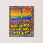 [ Thumbnail: 94th Birthday: Fun Graffiti-Inspired Rainbow 94 Jigsaw Puzzle ]