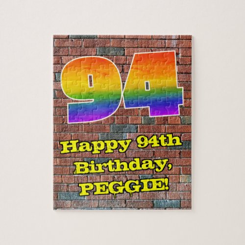 94th Birthday Fun Graffiti_Inspired Rainbow 94 Jigsaw Puzzle