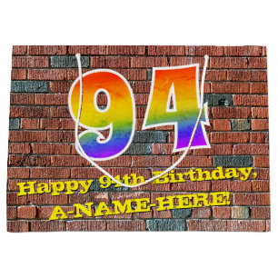 94th Birthday: Fun, Graffiti-Inspired Rainbow # 94 Large Gift Bag