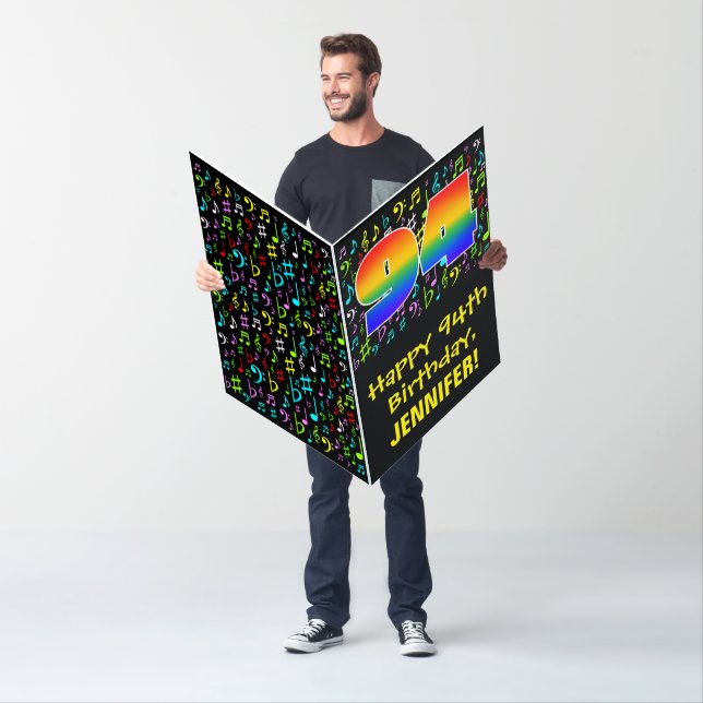 94th Birthday: Fun Music Symbols + Rainbow # 94 Card (In Situ)