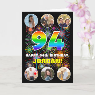 94th Birthday: Fun Rainbow #, Custom Name & Photos Card