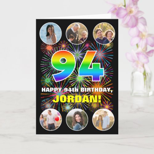 94th Birthday Fun Rainbow  Custom Name  Photos Card