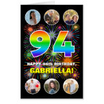 [ Thumbnail: 94th Birthday: Fun Rainbow #, Custom Name + Photos Card ]