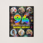 [ Thumbnail: 94th Birthday: Fun Rainbow #, Custom Name + Photos Jigsaw Puzzle ]