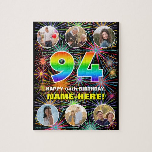 94th Birthday Fun Rainbow  Custom Name  Photos Jigsaw Puzzle