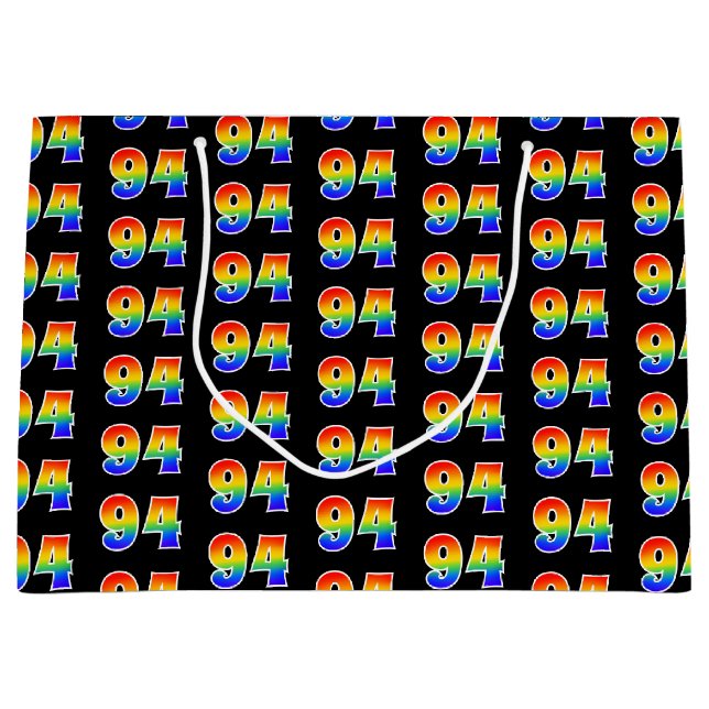 94th Birthday: Fun Rainbow Event Number 94 Pattern Large Gift Bag (Front)
