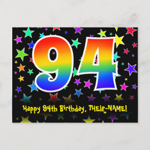 94th Birthday: Fun Stars Pattern, Rainbow 94, Name Postcard