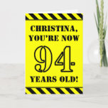 [ Thumbnail: 94th Birthday: Fun Stencil Style Text, Custom Name Card ]