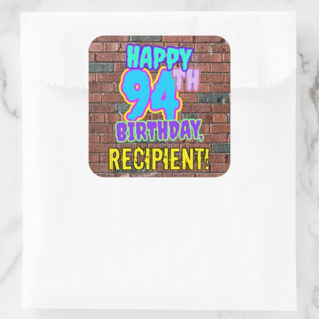 94th Birthday – Fun, Urban Graffiti Inspired Look Square Sticker (Bag)