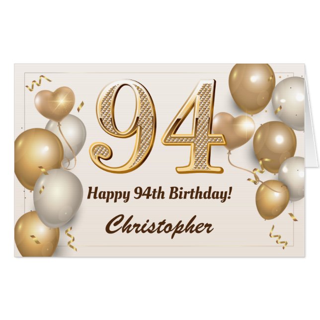 94th Birthday Gold Balloons Confetti Extra Large Card (Front Horizontal)