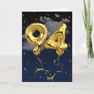 94th Birthday Gold Mylar Balloon and Confetti Card