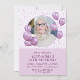 94th birthday invitations Photo Purple Balloons