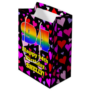 94th Birthday: Loving Hearts Pattern, Rainbow # 94 Medium Gift Bag