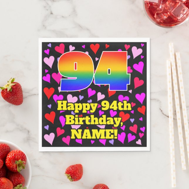 94th Birthday: Loving Hearts Pattern, Rainbow # 94 Napkins (Insitu)