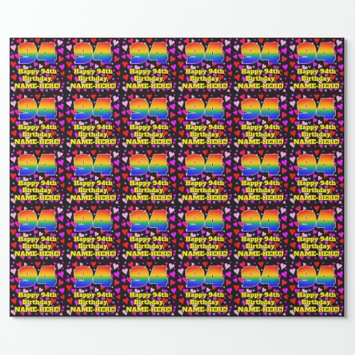 94th Birthday Loving Hearts Pattern Rainbow  94 Wrapping Paper