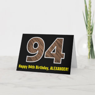 94th Birthday: Name + Faux Wood Grain Pattern "94" Card