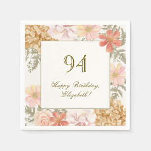 94th Birthday Napkin Autumn Color Floral Ivory