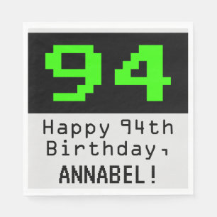 94th Birthday - Nerdy / Geeky Style "94" & Name Napkins