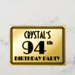 [ Thumbnail: 94th Birthday Party — Art Deco Look “94” + Name Invitation ]