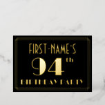 [ Thumbnail: 94th Birthday Party: Art Deco Look “94”, W/ Name Invitation ]