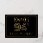 [ Thumbnail: 94th Birthday Party — Art Deco Style “94” + Name Invitation ]