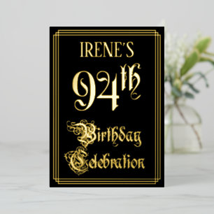 94th Birthday Party — Fancy Script & Custom Name Foil Invitation