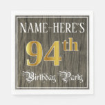 [ Thumbnail: 94th Birthday Party — Faux Gold & Faux Wood Looks Napkins ]