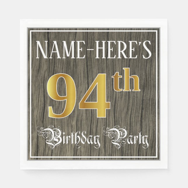94th Birthday Party — Faux Gold & Faux Wood Looks Napkins (Front)