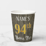 [ Thumbnail: 94th Birthday Party — Faux Gold & Faux Wood Looks Paper Cups ]