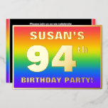 [ Thumbnail: 94th Birthday Party: Fun, Colorful Rainbow Pattern Invitation ]