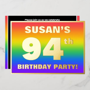 94th Birthday Party: Fun, Colorful Rainbow Pattern Foil Invitation