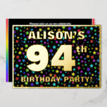[ Thumbnail: 94th Birthday Party — Fun, Colorful Stars Pattern Invitation ]