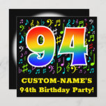 [ Thumbnail: 94th Birthday Party: Fun Music Symbols, Rainbow 94 Invitation ]