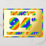 [ Thumbnail: 94th Birthday Party — Fun, Rainbow Spectrum “94” Invitation ]